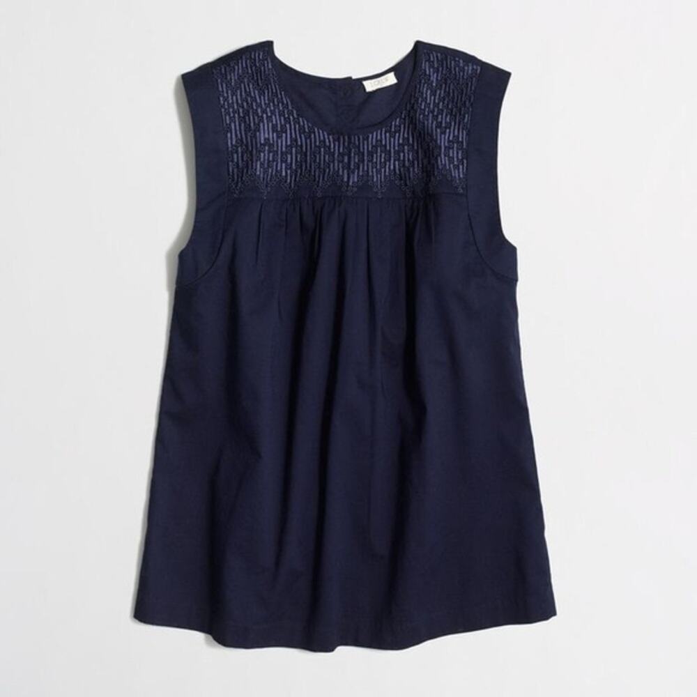 J Crew Factory Embroidered Windowpane Navy Top